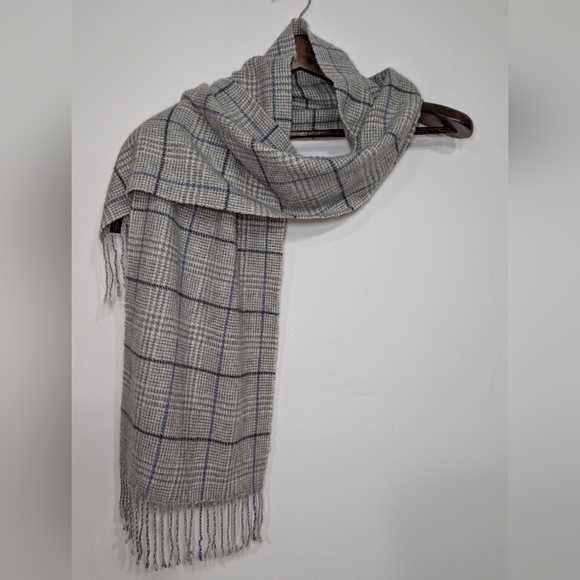 Enzo Mantovani Other - Enzo Mantovani Gray Blue Unisex 100% Cashmere Plaid Scarf Neutral Winter Fall